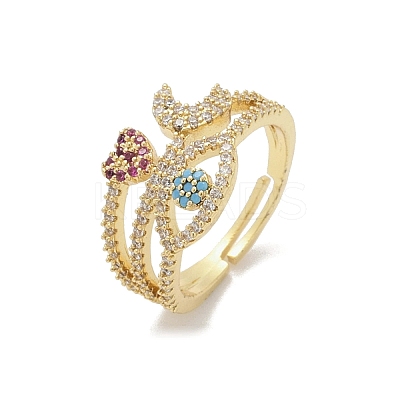 Brass Micro Pave Cubic Zirconia Finger Rings for Women RJEW-C129-05G-1
