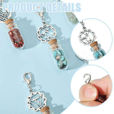 7 Chakra Natural Red Aventurine & Red Jasper & Green Aventurine & Tiger Eye & Synthetic Turquoise & Amethyst & Lapis Lazuli Chips inside Glass Wishing Bottle Pendant Decorations HJEW-FH00148-1