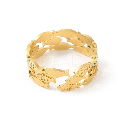 Fish 304 Stainless Steel Wide Band Open Cuff Rings for Unisex LS-RJEW-P125-01G-1