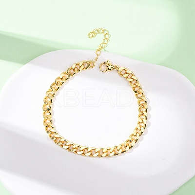 Brass Cuban Link Chain Bracelets for Women BJEW-C140-10G-1