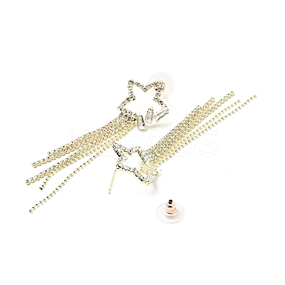 Clear Cubic Zirconia & Crystal Rhinestone Long Dangle Stud Earrings LS-EJEW-C037-06A-LG-1