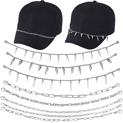 8Pcs 8 Styles Punk Style 304 Stainless Steel Rolo Chains & Alloy Cap Chain HJEW-SC0002-43-1