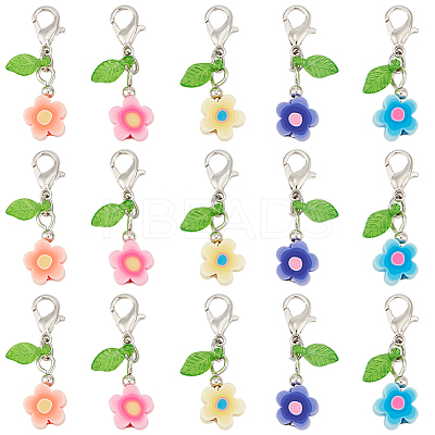 50Pcs Flower Handmade Polymer Clay Pendant Decorations HJEW-SC0001-66-1