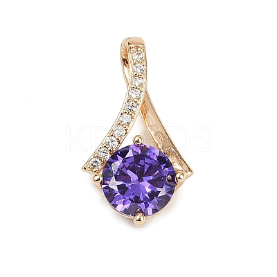Brass Micro Pave Cubic Zirconia Pendants X-KK-E795-22KCG-02-1
