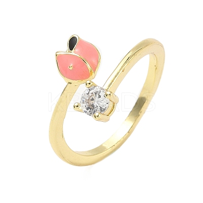 Flower Brass Micro Pave Cubic Zirconia Cuff Rings RJEW-A069-02A-G-1