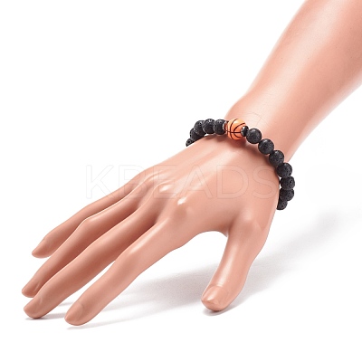 Natural Lava Rock & Synthetic Hematite & Acrylic Beaded Stretch Bracelet BJEW-JB08553-01-1