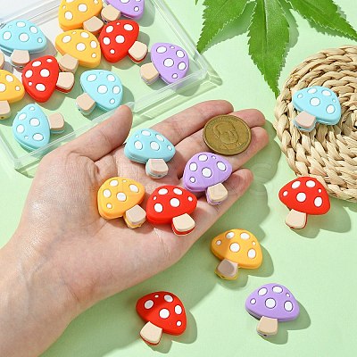 20Pcs 4 Colors Mushroom Food Grade Eco-Friendly Silicone Focal Beads SIL-CJ0001-63-1