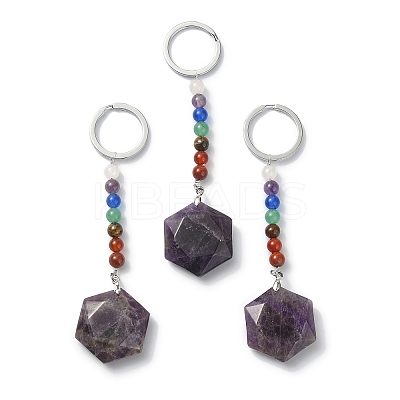 Gemstone Hexagon Pendant Keychain G-Z033-02-1