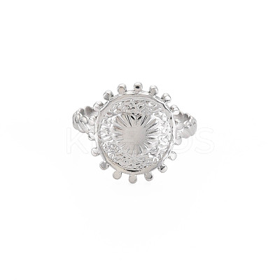 Non-Tarnish 304 Stainless Steel Flat Round with Heart Open Cuff Ring for Women RJEW-S405-202P-1