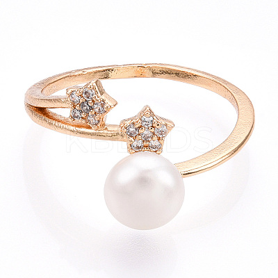 Stars Natural Pearl Finger Ring with Cubic Zirconia PEAR-N020-06K-1