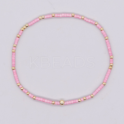 Bohemian Style Rainbow Glass & Brass Beaded Handmade Fashion Women's Bracelet QD2599-6-1