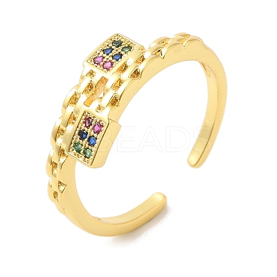 Colorful Cubic Zirconia Rectangle Open Cuff Rings RJEW-L106-008G-1