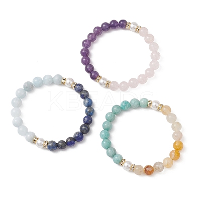 3Pcs Natural Mixed Gemstone Beads Stretch Bracelets for Women BJEW-JB13193-1