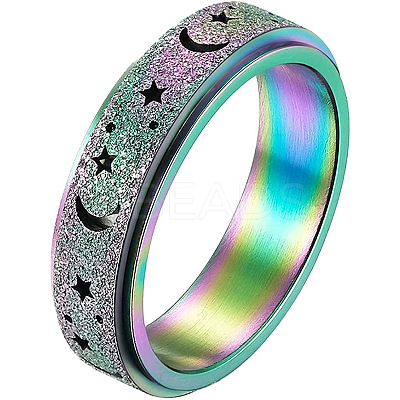 201 Stainless Steel Moon and Star Rotatable Finger Ring MOST-PW0001-005D-01-1