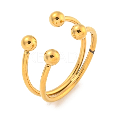 Ion Plating(IP) Round Ball 304 Stainless Steel Open Cuff Finger Rings for Women RJEW-P114-11G-1