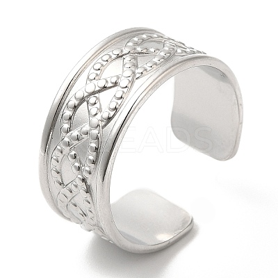 Non-Tarnish 304 Stainless Steel Twist Rope Pattern Open Cuff Ring for Women RJEW-I098-15P-1