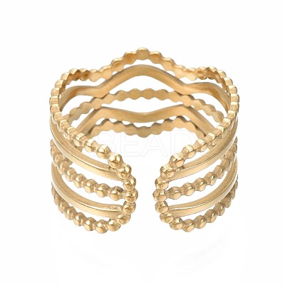 304 Stainless Steel Wave Open Cuff Ring RJEW-T023-34G-1