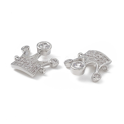 Brass Pave Clear Cubic Zirconia Connector Charms KK-E068-VB347-1