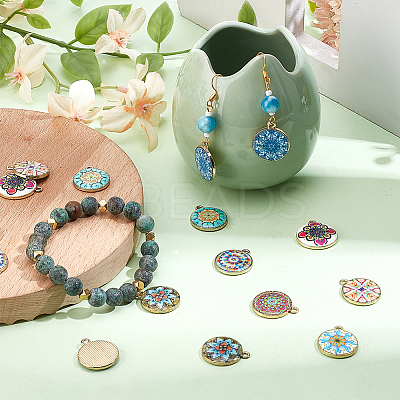 48Pcs 8 Colors Alloy Printed Pendants FIND-PH0021-12-1