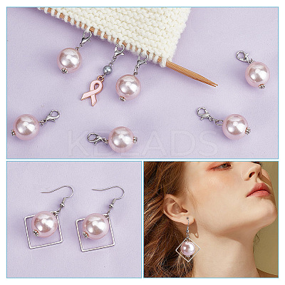 Awareness Ribbon & Round Pendant Stitch Markers HJEW-AB00333-1