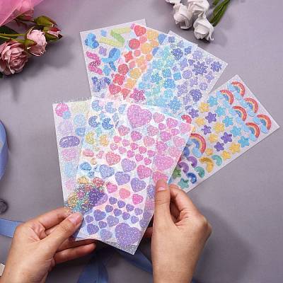 14 Sheets 7 Style Waterproof Laser Plastic Self Adhesive Stickers DIY-SZ0002-72-1
