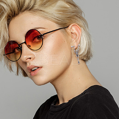 4Pcs 2 Style Stainless Steel Skeleton Skull Dangle Hoop Earrings for Women EJEW-AN0002-52-1