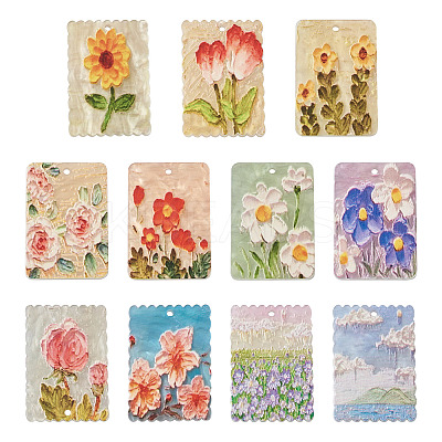 22Pcs 11 Style Embossed Printed Acrylic Pendants MACR-CW0001-11-1