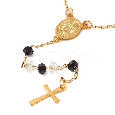 201 Stainless Steel & Glass Rosary Bead Necklaces for Women NJEW-B112-01G-1