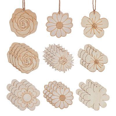 30Pcs 5 Styles Unfinished Wood Pendant Decorations WOOD-AR0001-53-1