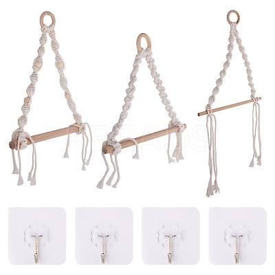 3Pcs 3 Styles Handmade Cotton with Polyester Rope Woven and Wooden Toilet Paper Holder HJEW-CF0001-10-1