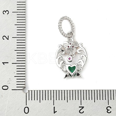 925 Sterling Silver Pave Green Cubic Zirconia Flower Pendants STER-G047-01B-1