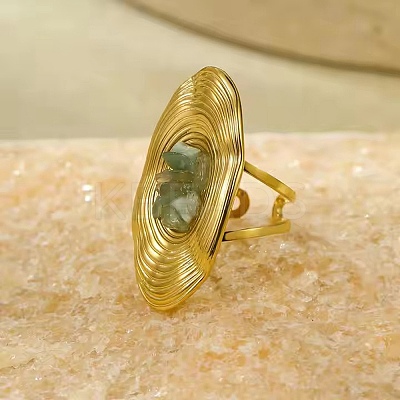 Natural Aquamarine Beads with 304 Stainless Steel Cuff Rings RJEW-Q017-01G-C-1