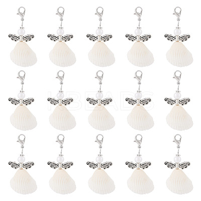 Angel Shell & Acrylic Pendant Decorations HJEW-TA00198-1
