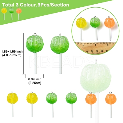 9Pcs 3 Colors Translucent Resin Imitation Food Pendants FIND-FS0002-90-1