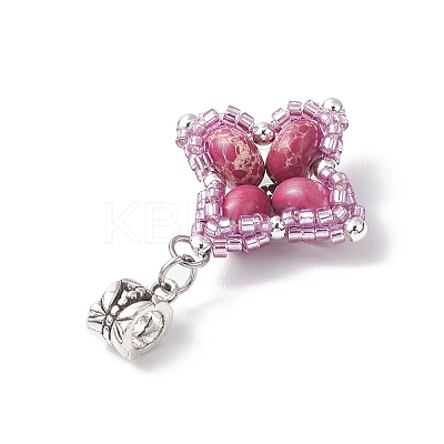 Dyed Synthetic Imperial Jasper & Glass Seed Beaded Star European Dangle Charms PALLOY-MZ00693-02-1