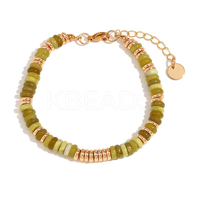 Retro Natural Green Jade & Stainless Steel Beaded Bracelets for Women NO5359-8-1