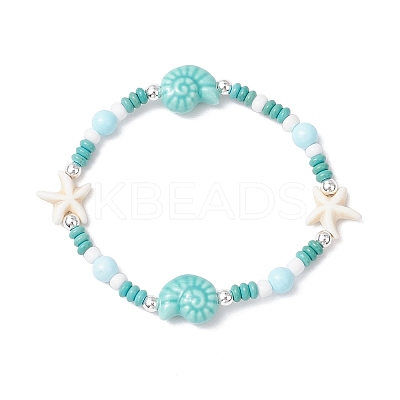 Synthetic Turquoise & Porcelain & Dyed Natural Howlite Beads Stretch Bracelets for Women BJEW-JB11793-01-1