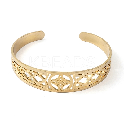 Hollow Out Knot 304 Stainless Steel Open Cuff Bangles for Women LS-BJEW-G701-02G-1