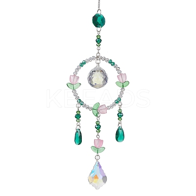 Flower Glass Pendant Decorations HJEW-TA00135-1