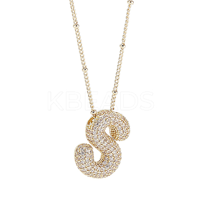 1Pc Brass Micro Pave Cubic Zirconia Letter Pendant Necklaces NJEW-LP0001-43S-G-1