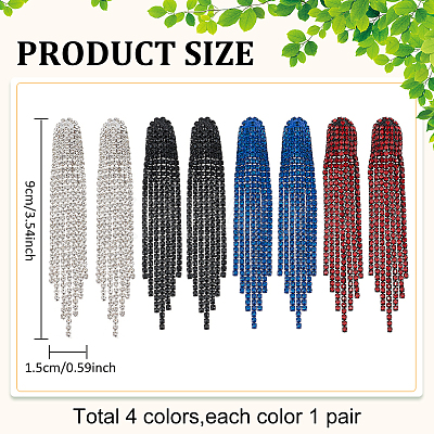 4 Pairs 4 Colors Rhinestone Chains Tassel Earrings EJEW-AN0004-74-1