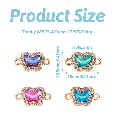 48Pcs 4 Colors Alloy Crystal Rhinestone Connector Charms FIND-SW0001-26-1