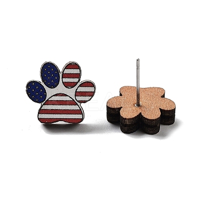 Independence Day Wood Stud Earrings EJEW-D108-01B-1