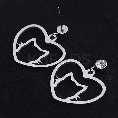 201 Stainless Steel Kitten Dangle Stud Earrings EJEW-T008-JN740-1