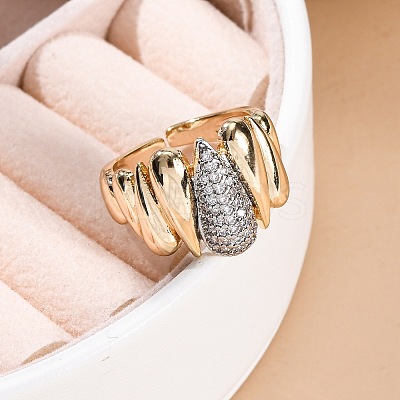 Brass Micro Pave Clear Cubic Zirconia Cuff Finger Rings for Women RJEW-C116-16G-1
