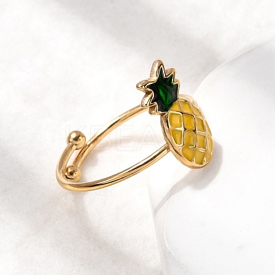Adjustable 304 Stainless Steel Enamel Cuff Rings for Women RJEW-B152-01G-02-1