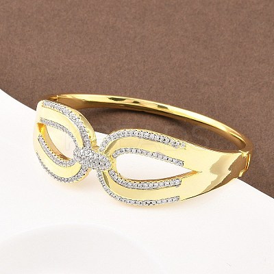 Brass Micro Pave Clear Cubic Zirconia Bangles for Women BJEW-D368-02G-1