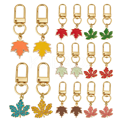20Pcs 10 Colors Maple Leaf Alloy Enamel Pendant Decoration HJEW-PH02092-1