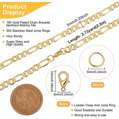 DIY Real 18K Gold Plated Chain Bracelet Necklace Making Kits DIY-BC0005-18-1