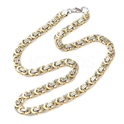 9MM Two Tone 304 Stainless Steel Byzantine Chain Necklaces for Women Men NJEW-F363-03GP-1